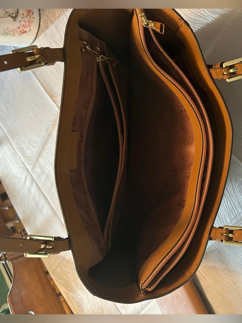 Tory Burch Cognac Leather Tote with Zip Wallet